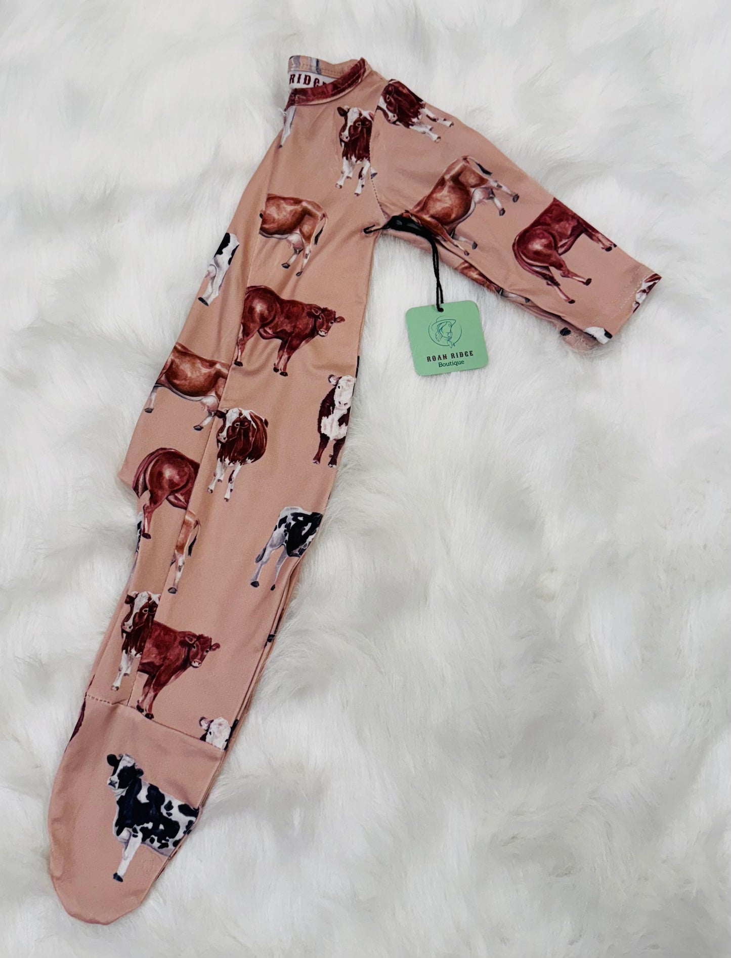 Cow zip footie