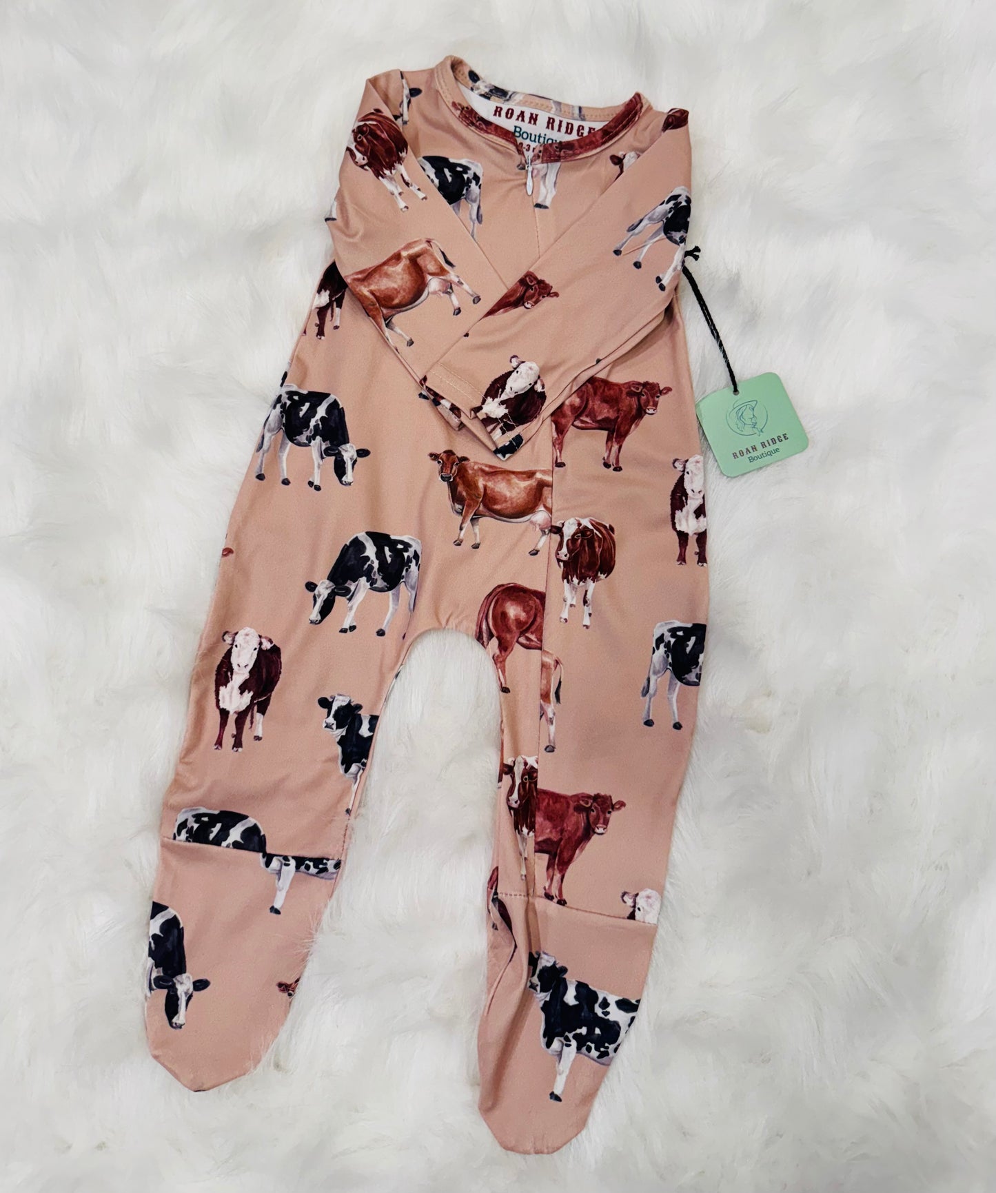 Cow zip footie