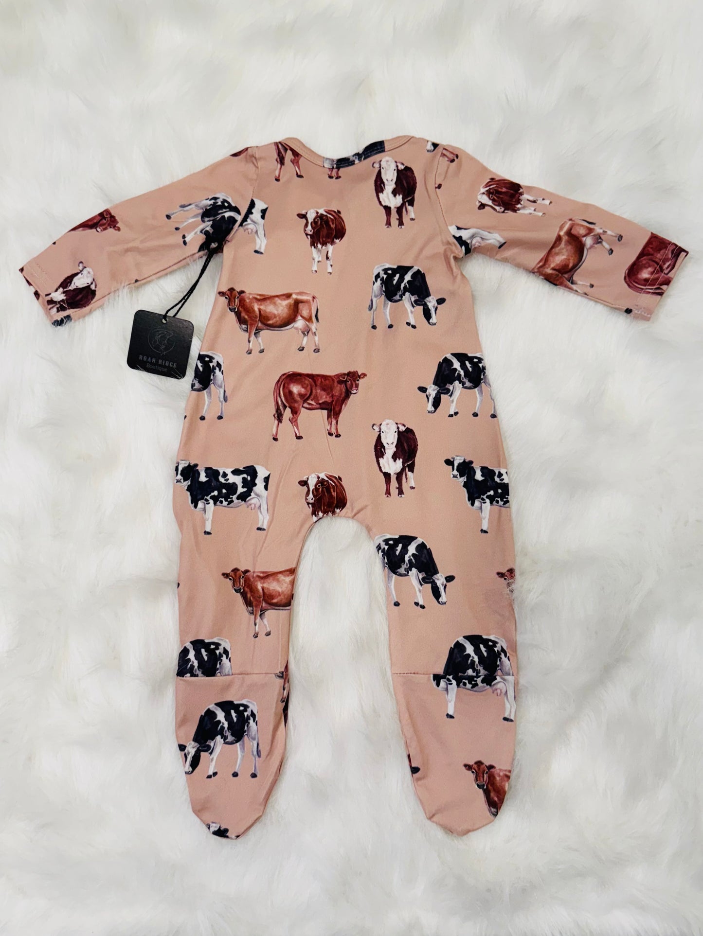 Cow zip footie