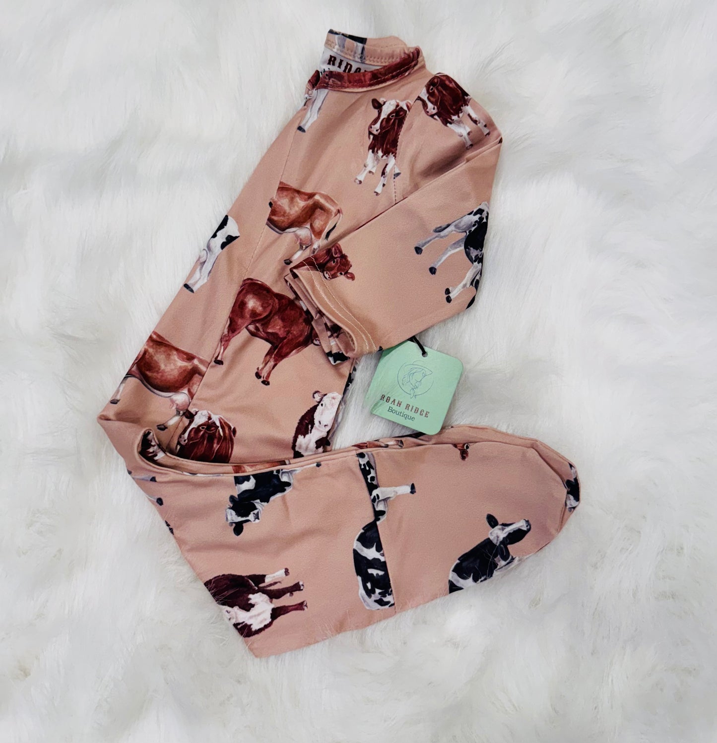 Cow zip footie
